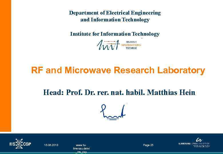 Department of Electrical Engineering and Information Technology Institute for Information Technology RF and Microwave