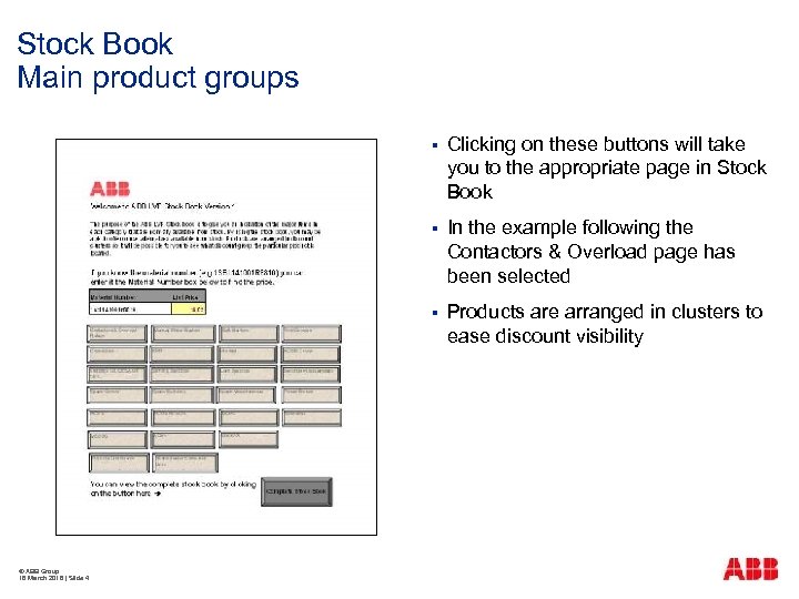 Stock Book Main product groups § § In the example following the Contactors &