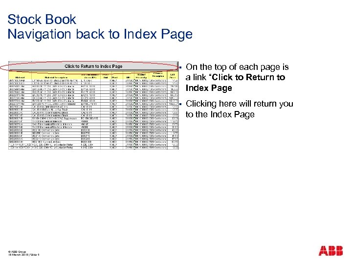 Stock Book Navigation back to Index Page § § © ABB Group 18 March