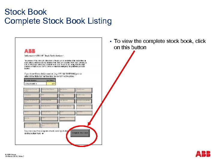 Stock Book Complete Stock Book Listing § © ABB Group 18 March 2018 |