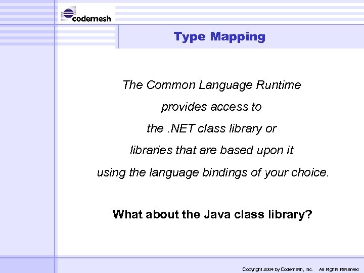 Type Mapping The Common Language Runtime provides access to the. NET class library or