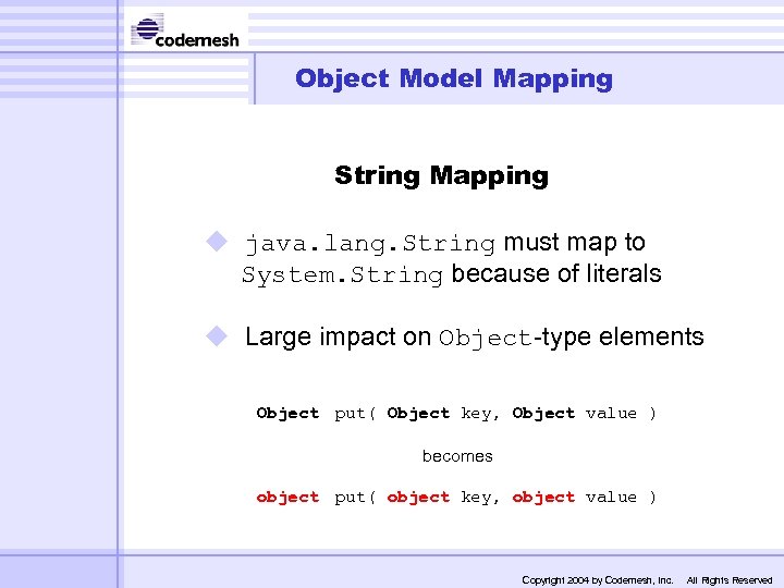 Object Model Mapping String Mapping u java. lang. String must map to System. String