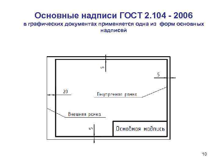 Основные надписи ГОСТ 2. 104 - 2006 в графических документах применяется одна из форм