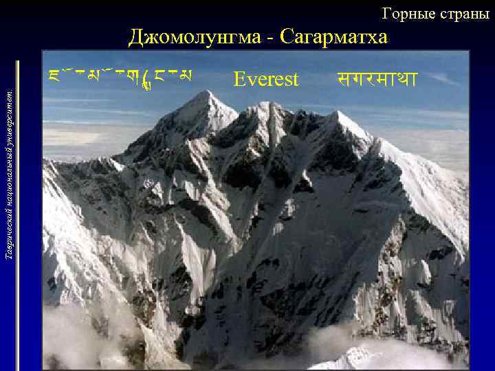 Горные страны Таврический национальный университет. Джомолунгма - Сагарматха ཇ ་མ ་ག ང་མ ( Everest