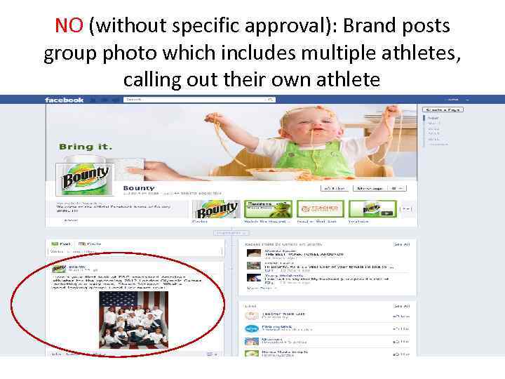 NO (without specific approval): Brand posts group photo which includes multiple athletes, calling out