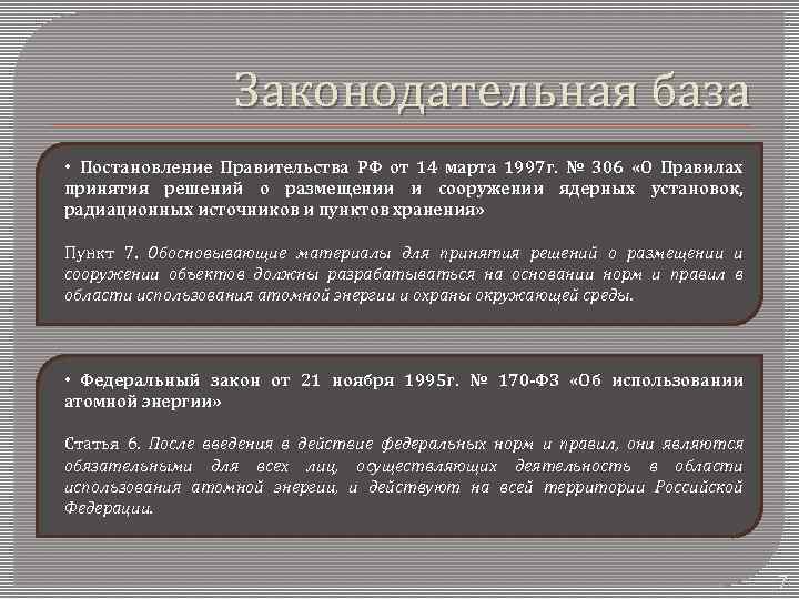 Законодательная база • Постановление Правительства РФ от 14 марта 1997 г. № 306 «О