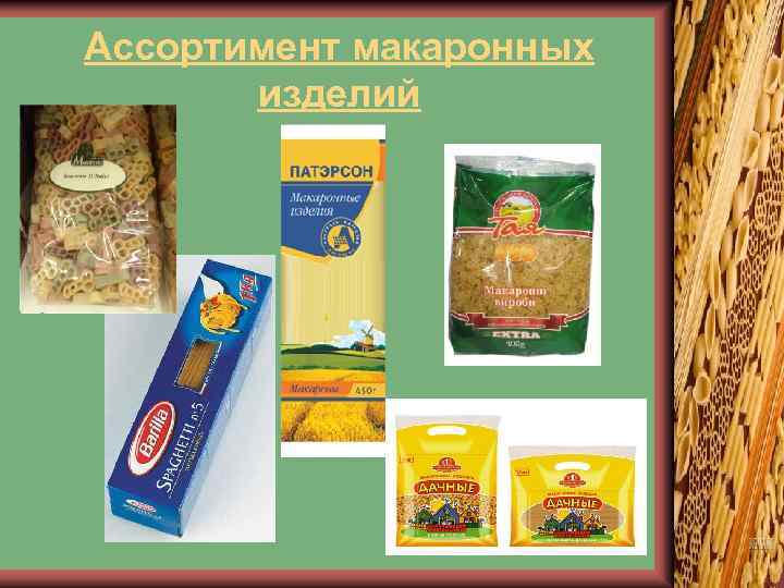 Ассортимент макаронных изделий 