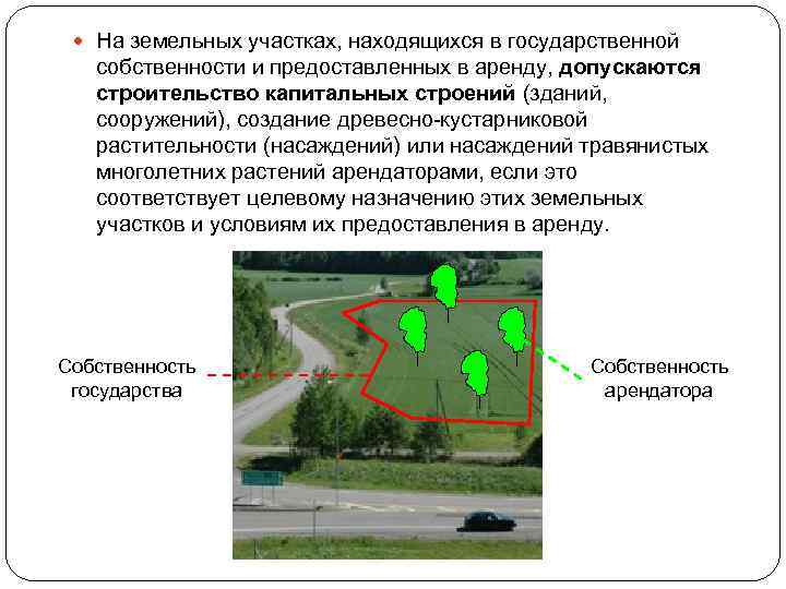  На земельных участках, находящихся в государственной собственности и предоставленных в аренду, допускаются строительство