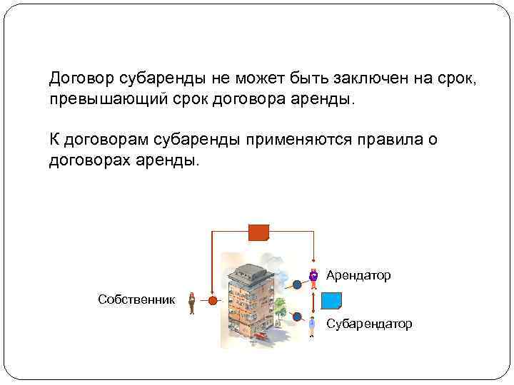 Договор субаренды не может быть заключен на срок, превышающий срок договора аренды. К договорам