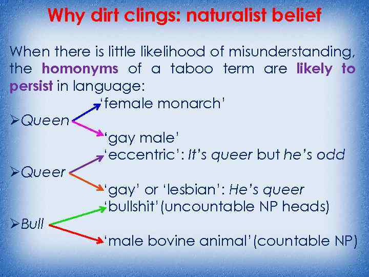 Why dirt clings: naturalist belief When there is little likelihood of misunderstanding, the homonyms