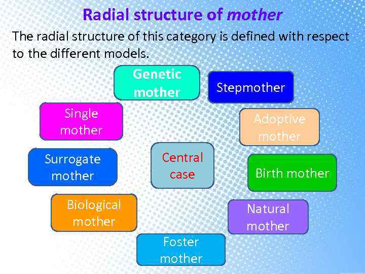 Radial structure of mother The radial structure of this category is defined with respect
