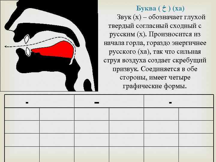 Буква ( ( ) ﺥ ха) Звук (х) – обозначает глухой твердый согласный сходный