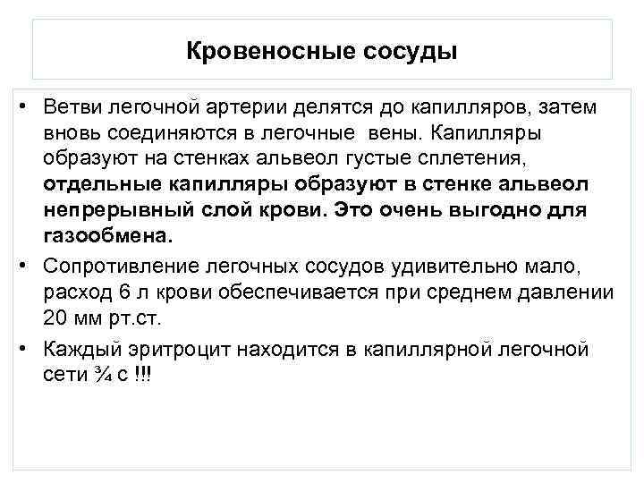 Кровеносные сосуды • Ветви легочной артерии делятся до капилляров, затем вновь соединяются в легочные