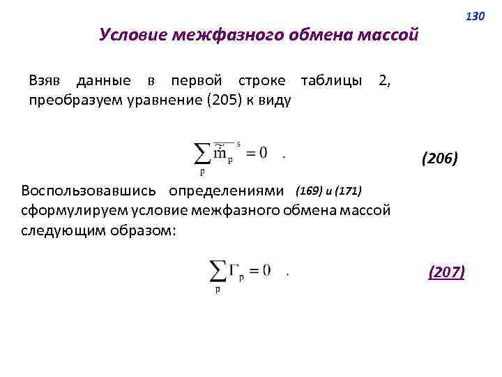 130 Условие межфазного обмена массой Взяв данные в первой строке таблицы 2, преобразуем уравнение