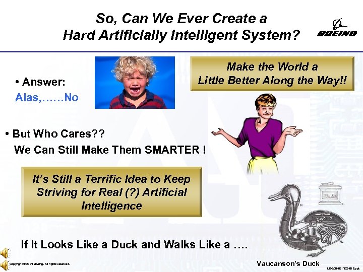 So, Can We Ever Create a Hard Artificially Intelligent System? • Answer: Alas, ……No