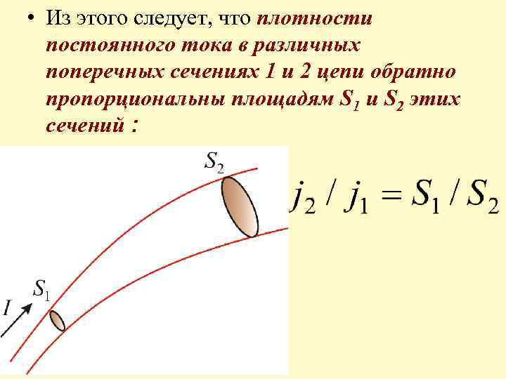  • Из этого следует, что плотности постоянного тока в различных поперечных сечениях 1