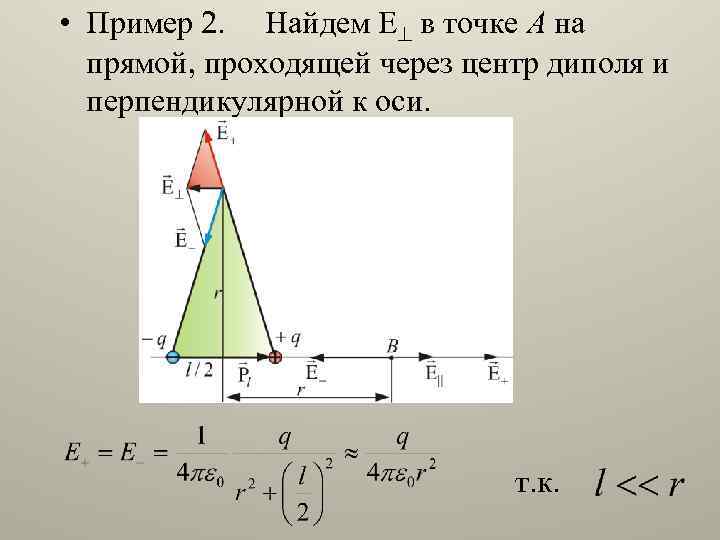  • Пример 2. Найдем Е в точке А на прямой, проходящей через центр