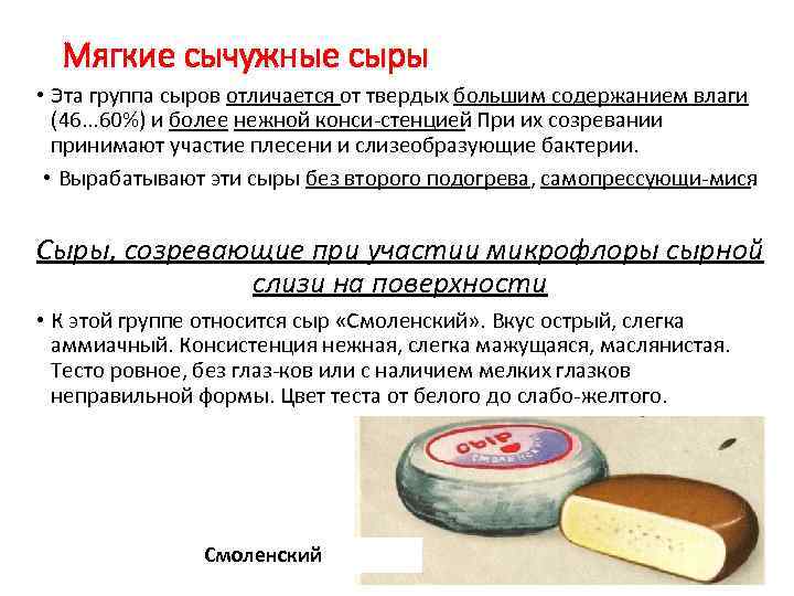 Мягкие сычужные сыры • Эта группа сыров отличается от твердых большим содержанием влаги (46.
