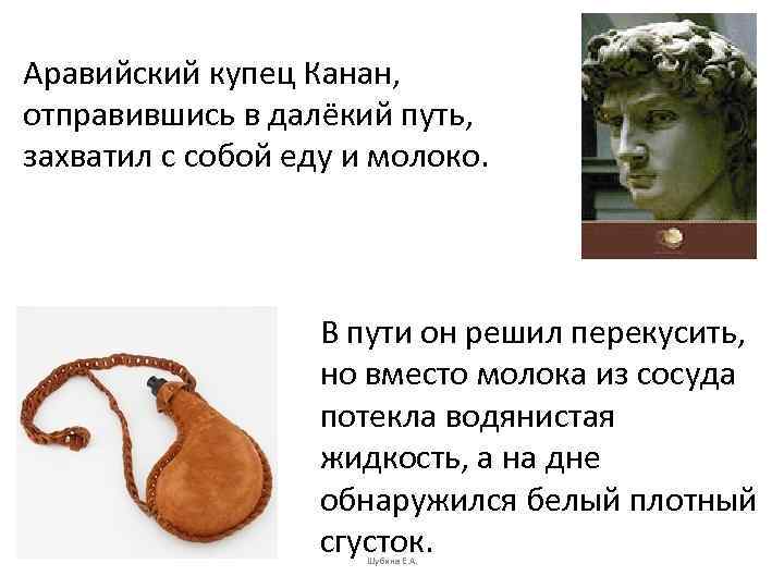 Аравийский купец Канан, отправившись в далёкий путь, захватил с собой еду и молоко. В