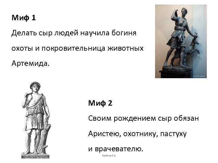 Миф 1 Делать сыр людей научила богиня охоты и покровительница животных Артемида. Миф 2