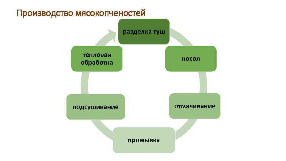 Производство мясокопченостей разделка туш тепловая обработка посол отмачивание подсушивание промывка 