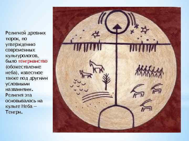 Религией древних тюрок, по утверждению современных культурологов, было тенгрианство (обожествление неба), известное также под