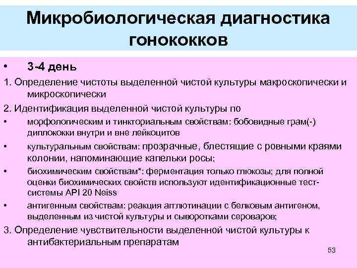 Микробиологическая диагностика гонококков • 3 -4 день 1. Определение чистоты выделенной чистой культуры макроскопически