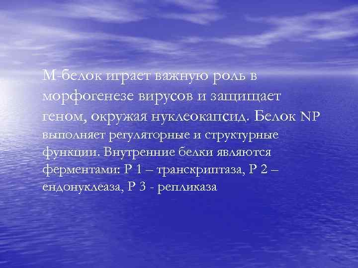 М-белок играет важную роль в морфогенезе вирусов и защищает геном, окружая нуклеокапсид. Белок NP