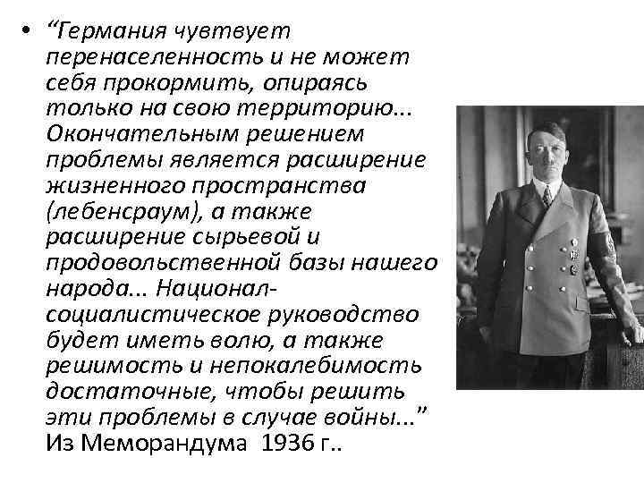 Смена политического руководства. Расширение жизненного пространства в Германии. Независима та Страна которая может себя прокормить.