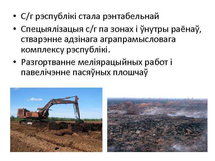  • С/г рэспублікі стала рэнтабельнай • Спецыялізацыя с/г па зонах і ўнутры раёнаў,
