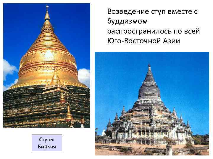 Возведение ступ вместе с буддизмом распространилось по всей Юго-Восточной Азии Ступы Бирмы 