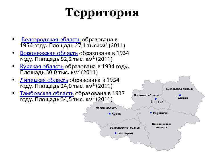 Карта с площадью территории