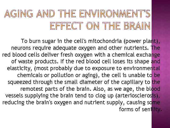 To burn sugar in the cell's mitochondria (power plant), neurons require adequate oxygen and