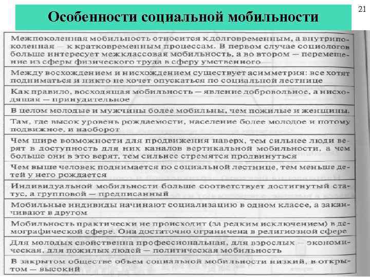 Особенности социальной мобильности 21 