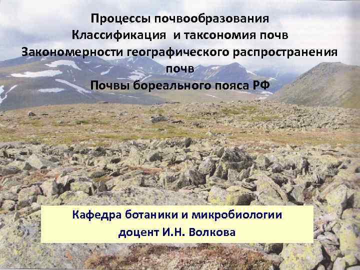 Процессы почвообразования Классификация и таксономия почв Закономерности географического распространения почв Почвы бореального пояса РФ