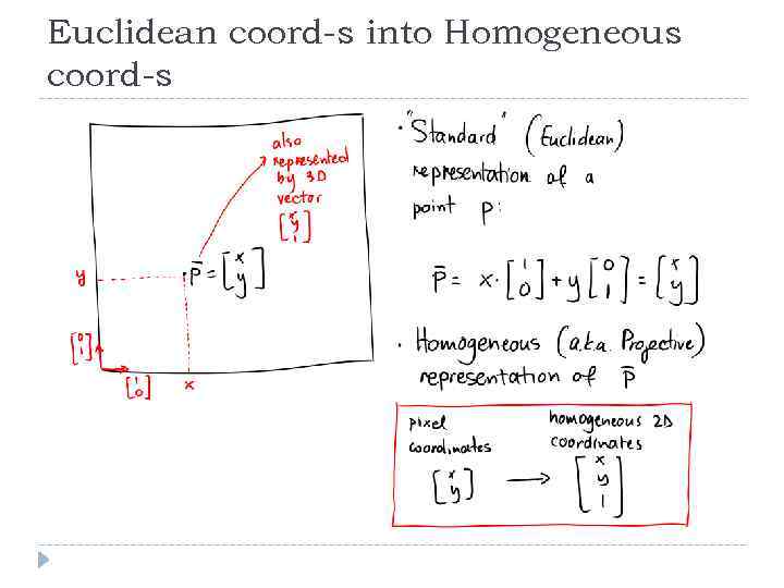 Euclidean coord-s into Homogeneous coord-s 