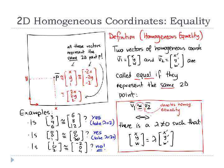 2 D Homogeneous Coordinates: Equality 