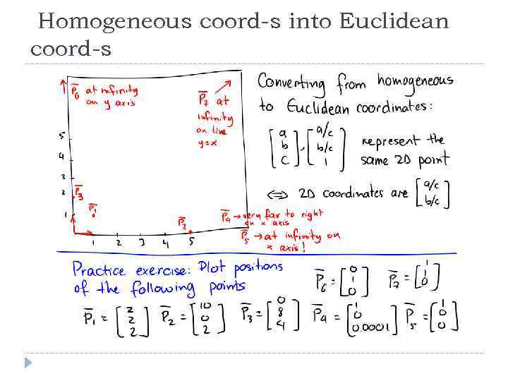 Homogeneous coord-s into Euclidean coord-s 