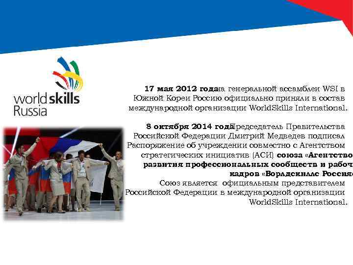 17 мая 2012 года генеральной ассамблеи WSI в на Южной Кореи Россию официально приняли