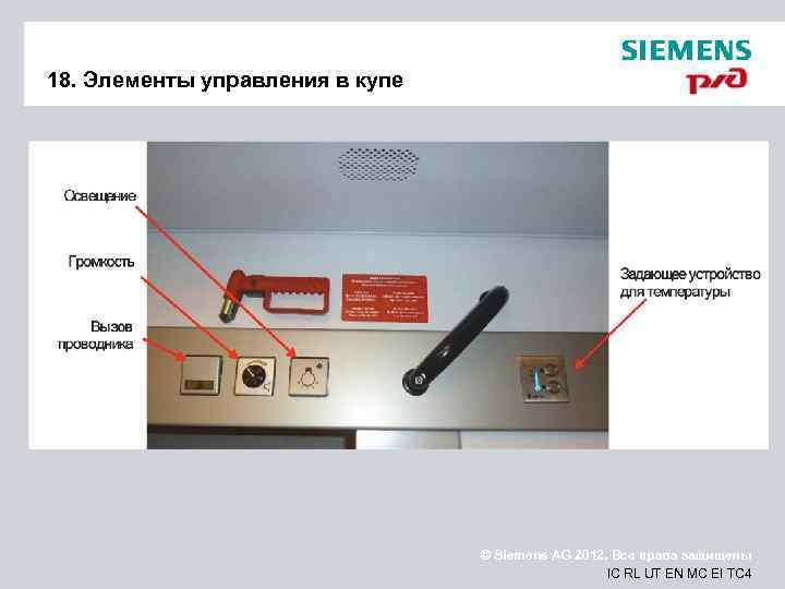 18. Элементы управления в купе © Siemens AG 2012. Все права защищены IC RL