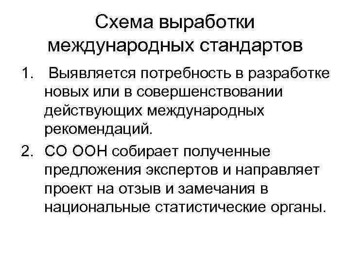 Схема выработки международных стандартов 1. Выявляется потребность в разработке новых или в совершенствовании действующих