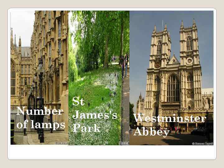 . St Number James's of lamps Park Westminster Abbey. 