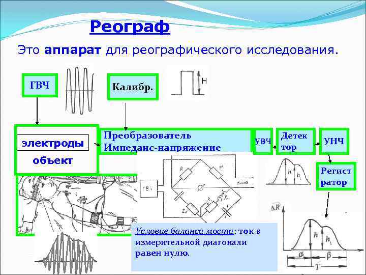 Реограф Это аппарат для реографического исследования. ГВЧ электроды Калибр. Преобразователь Импеданс-напряжение УВЧ объект Детек