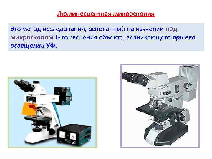 Люминесцентная микроскопия Это метод исследования, основанный на изучении под микроскопом L- го свечения объекта,