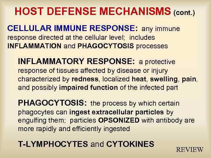 HOST DEFENSE MECHANISMS (cont. ) CELLULAR IMMUNE RESPONSE: any immune response directed at the