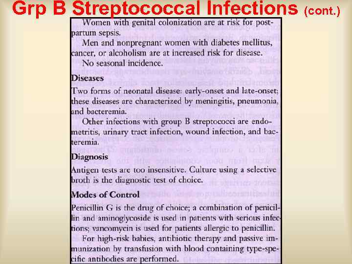 Grp B Streptococcal Infections (cont. ) 
