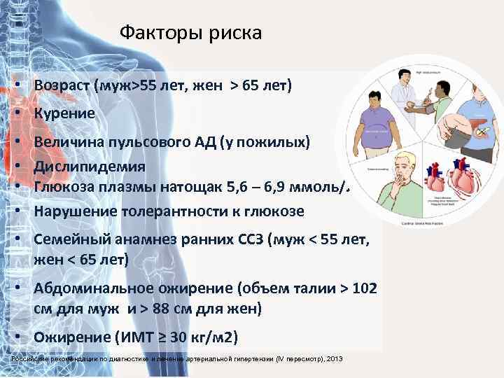 Факторы риска • Возраст (муж>55 лет, жен > 65 лет) • Курение • •