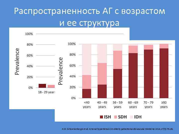 Распространенность АГ с возрастом и ее структура A. W. Schoenenberge et al. Arterial hypertension