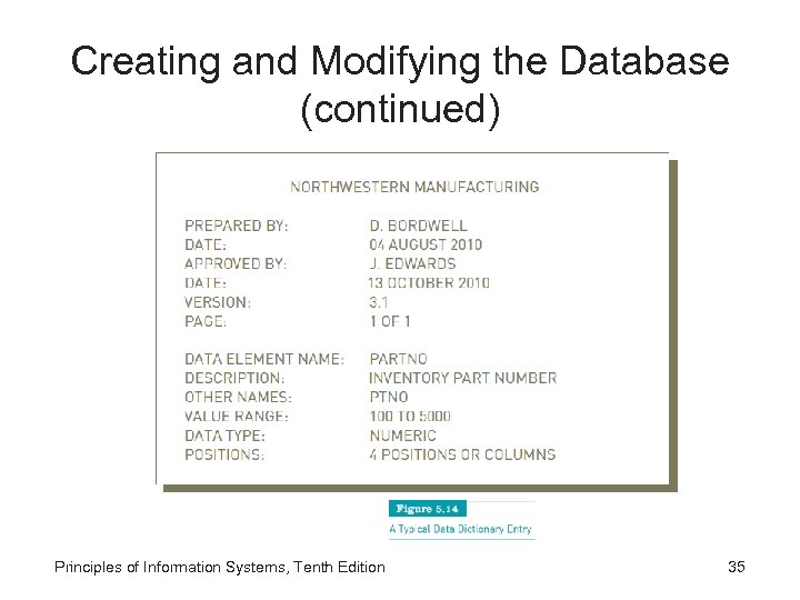Creating and Modifying the Database (continued) Principles of Information Systems, Tenth Edition 35 