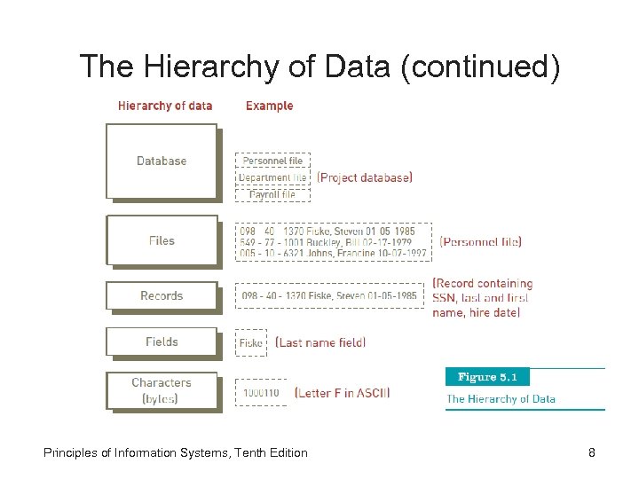 The Hierarchy of Data (continued) Principles of Information Systems, Tenth Edition 8 